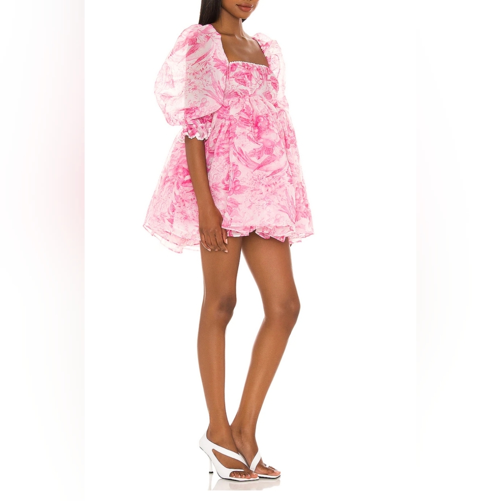 Selkie Pink Floral Puff Sleeve Mini Dress - Picture 3 of 7
